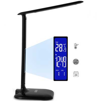 Ledgle Table Lamp 8W LED Desk Lamp with Built-In Clock, Calendar, Eye Care, Thermometer