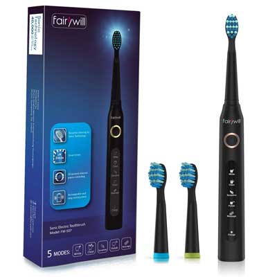 Fairywill Rechargeable Sonic Toothbrush, Waterproof, 3 Replaceable Heads