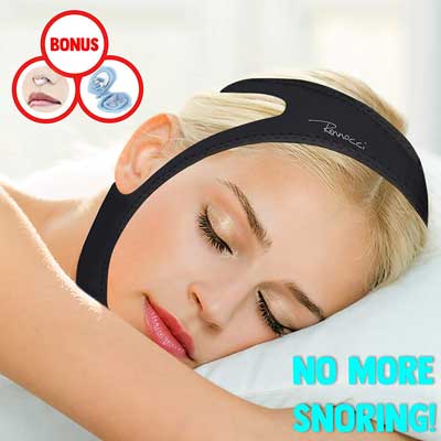 RENNOCCI Chin Strap with Free Anti Snoring Nose Clip