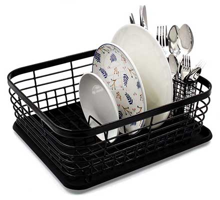 ESYLIFE Kitchen Dish Drainer Drying Rack with Silverware Storage Basket