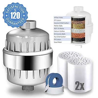 Eco Shower Filter with replacement Cartridges and Shower Curtain