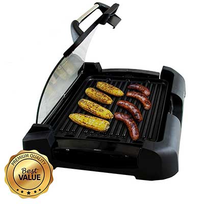MegaChef Dual Surface Removable Indoor Grill and Griddle with Removable Glass Lid