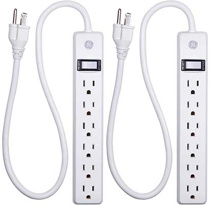 GE, White, 6-Outlet 2-Pack, 2Ft Cord, Switched PowerStrip