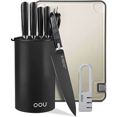 OOU 9Pcs Knife Set, High Carbon Stainless Steel Full Tang