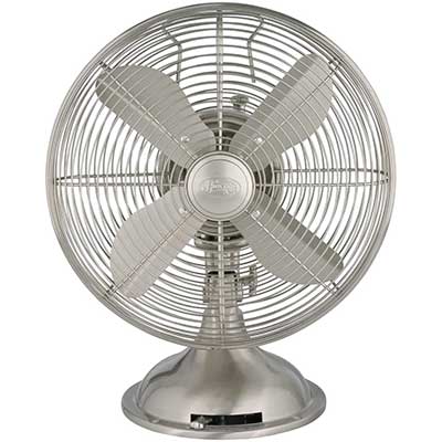 Hunter 90400 Retro Table Fan, 12” Brushed Nickel